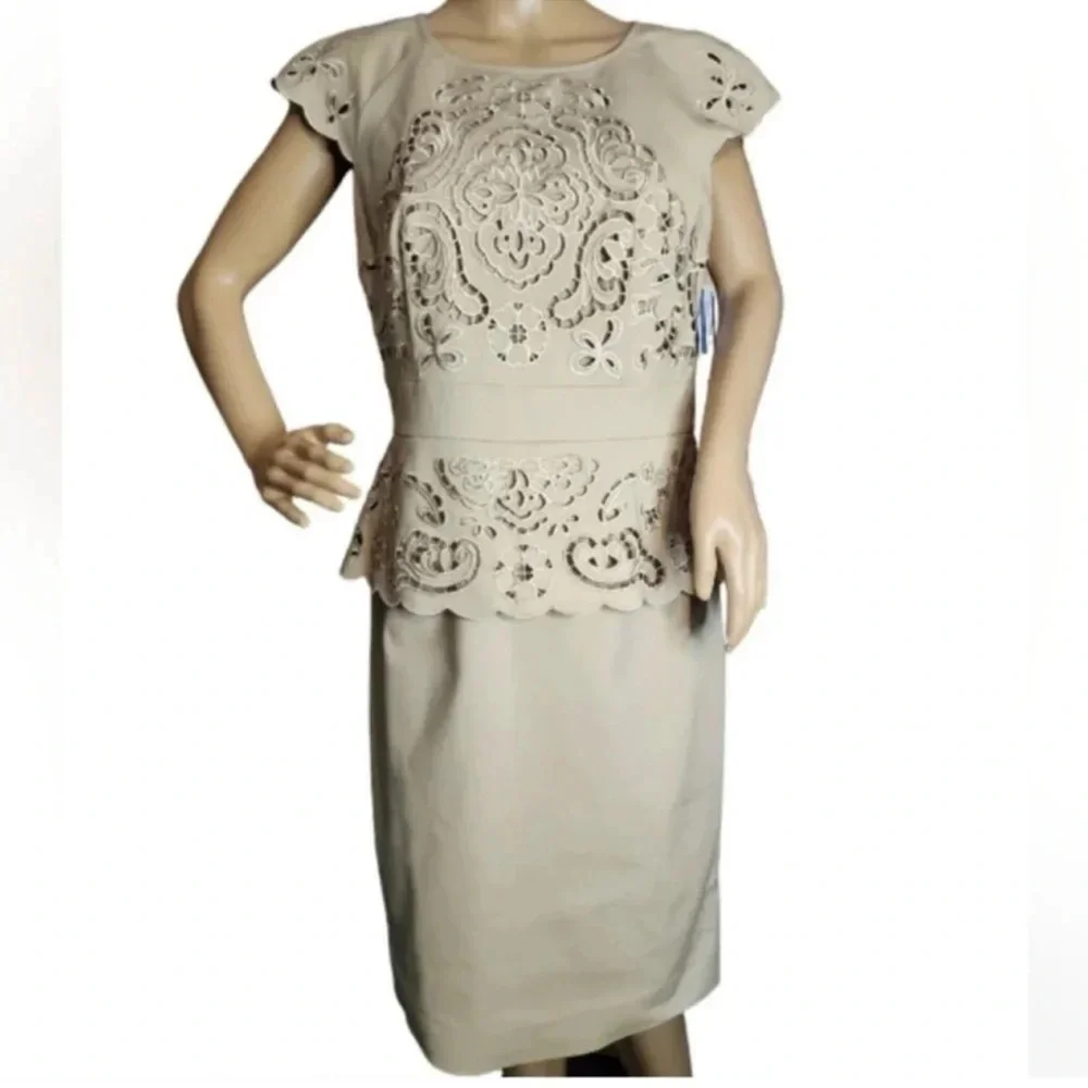 NWT Antonio Melani cutout  Embroidered Peplum Sheath Dress - Size 10 - Picture 2 of 7